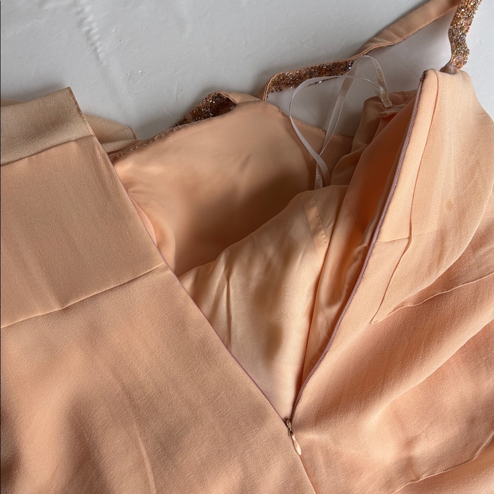 Y2K Vintage Daymor Couture Silk Halter Party Formal Beaded 8 Peach Pink Tiered M - Picture 16 of 17